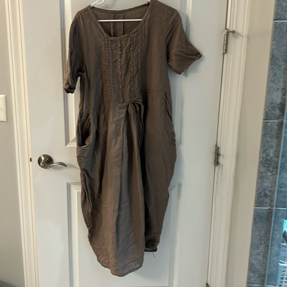 Brown Italian linen baggy dress